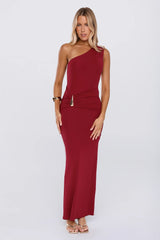 Good Times Club One Shoulder Maxi Dress Wine