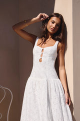 Romance Stitched Maxi Dress White