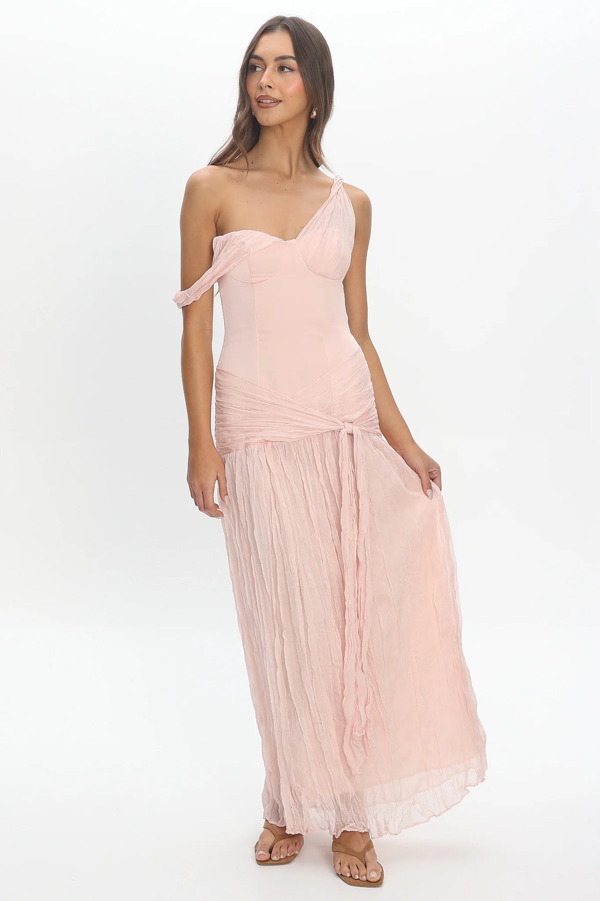Keia Crepe Chiffon One-Shoulder Maxi Dress Light Pink