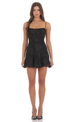 Textured Pattern A-line Dress in Black