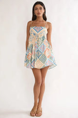 Terenza Tied Back Baby Doll Mini Dress Green Multi