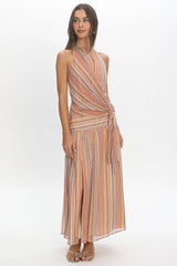Indigo Morning Tied Back Maxi Dress Stripe Sunset