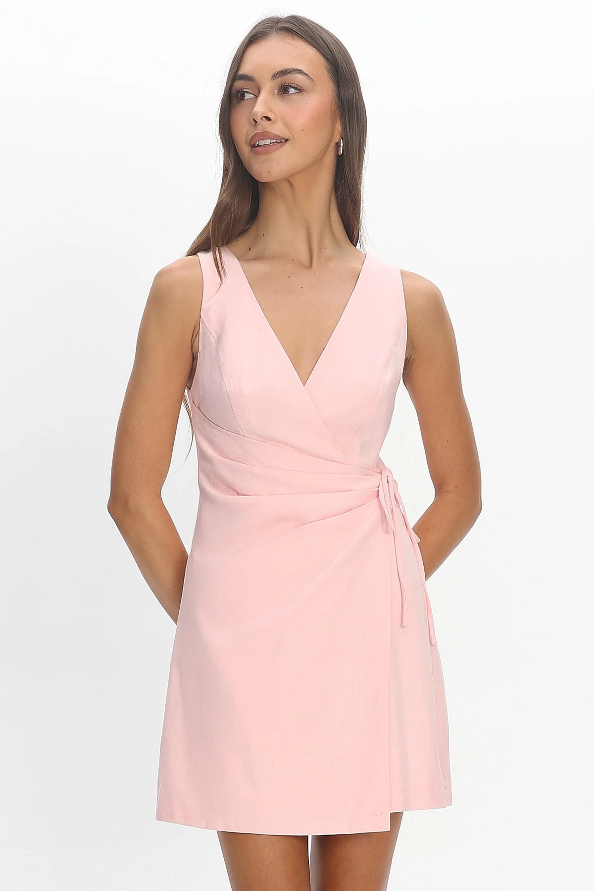 Harlita Wrap Front Mini Dress Blush