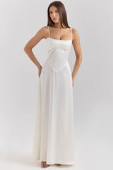 ivory satin lace up maxi dress