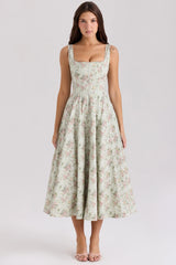 sage floral print cotton midi dress