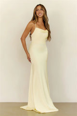 Elegant Glow Satin Cowl Neck Maxi Dress Yellow