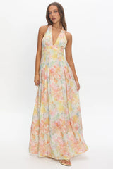 Is This Love Box Pleat Halter Maxi Dress Multi