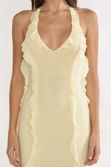 Collins Halter Ruffle Trim Maxi Dress Butter