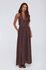 Yes To Polka Dots Halter Maxi Dress Brown