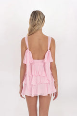 PLUNGE NECK RUFFLE DRESS