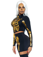Golden Skeleton Crop Top and Skirt