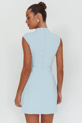 Thandi Pleat Shoulder Faux Pocket Mini Dress Steel Blue
