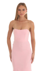 Mermaid Strapless Corset Maxi Dress in Pink