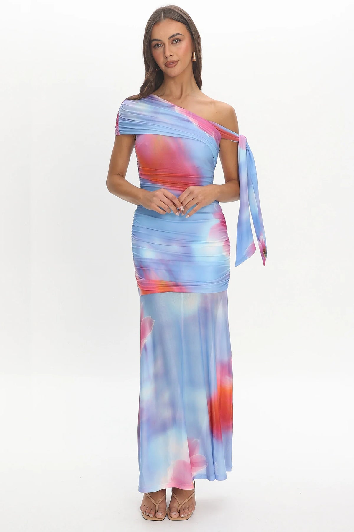 Aurora Sky Off-Shoulder Tie Maxi Dress Blue