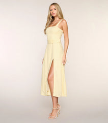 Brunch Booked Linen-Blend Midi Dress