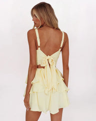 FAUX HALTER V-NECK DRESS - YELLOW