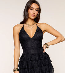 Midnight Mischief Lace Mini Dress