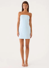 Reinna Cotton Strapless Mini Dress - Baby Blue Stripe