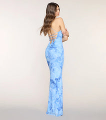 Marva Floral Lace-Up Mesh Formal Dress