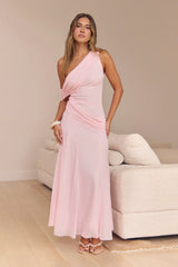 Glamour Of Yours Mesh Off Shoulder Maxi Dress Pink