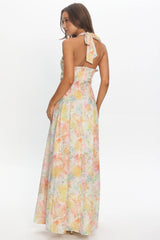 Is This Love Box Pleat Halter Maxi Dress Multi