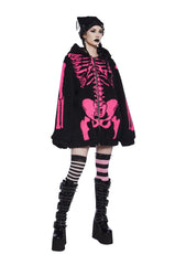 Baring It All Skeleton Hooded Sherpa Jacket - Pink