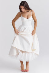 white tulle midi dress