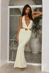 Elegant Aura Halter Maxi Dress Citrus Yellow