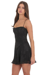 Textured Pattern A-line Dress in Black