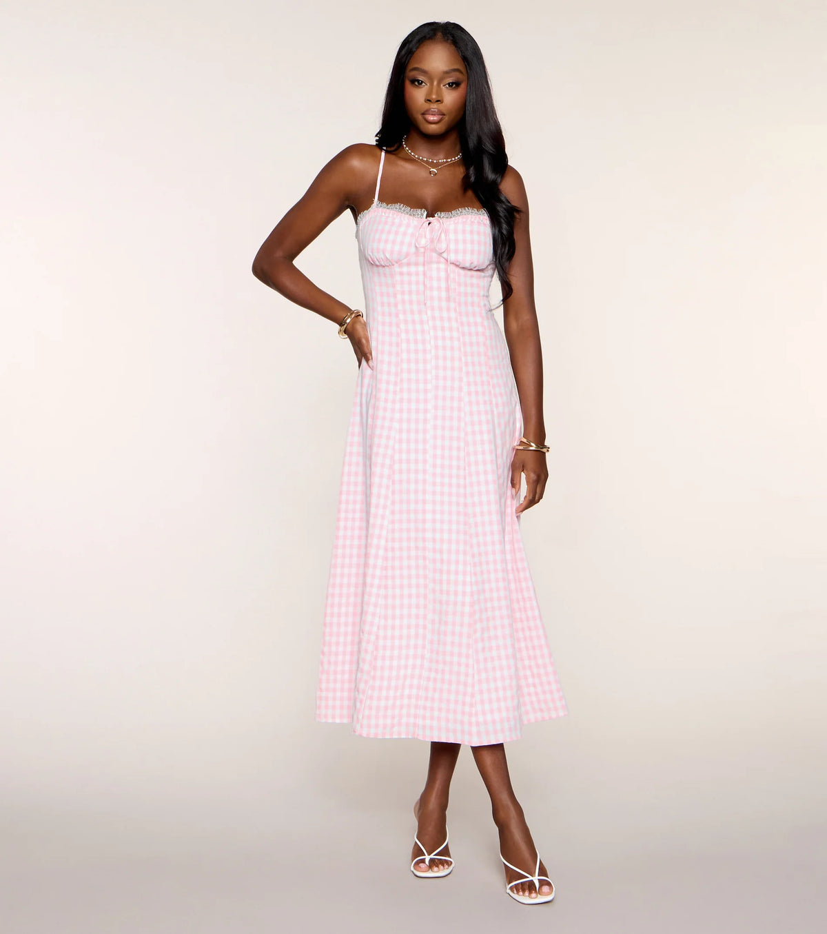 Brunch Booked Gingham Print A-Line Midi Dress