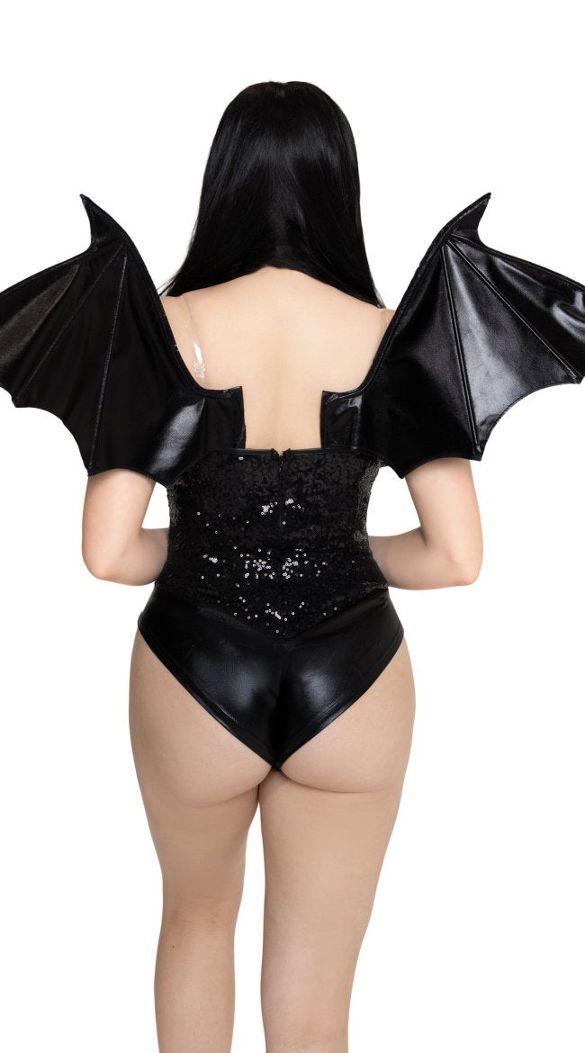 Wet Look Strapless Bat Wings - Image 1