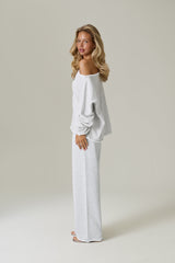 Slouch Wide Leg Sweatpants in Grey Marl