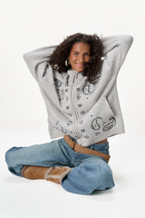 Buffy Paisley Knit Zip Up in Light Grey