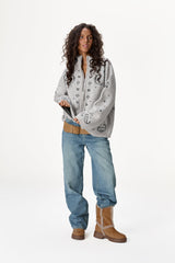 Buffy Paisley Knit Zip Up in Light Grey