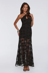 Enchanted Aura Halter Maxi Dress Black