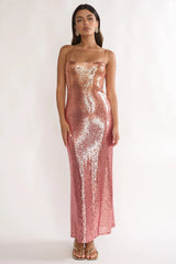 Astara Sequin Maxi Dress Gradient Pink