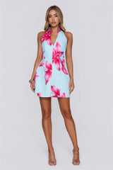 Dreamelle Halter Mini Dress Blue