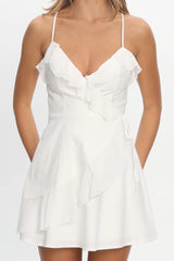 Clyde Wrap Ruffle Mini Dress White