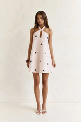 Faith In You Polka Dot Halter Mini Dress Beige