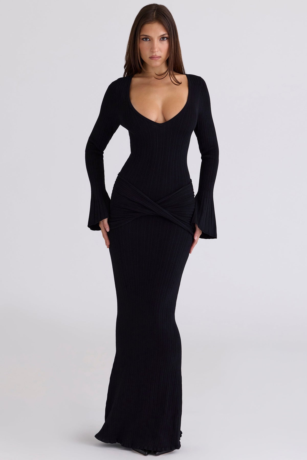 black flute sleeve maxi dress