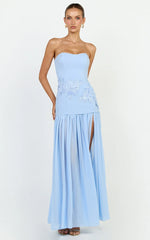 Jefferies Maxi Dress - Peplum Bodice Contrast Georgette Dress in Light Blue