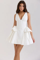 white stretch cotton bow mini dress