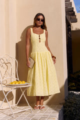 Romance Stitched Maxi Dress Lemon