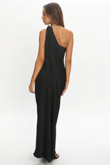 Robertah One-Shoulder Bow Maxi Dress Black