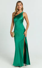 Zahra Maxi Dress One Shoulder Tie Back Dress in Emerald