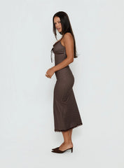 Delaney V Neck Frill Midi Dress Brown / Pink Polka Dot