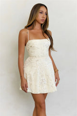 Shining Star Sequin Lace Up Back Mini Dress Cream