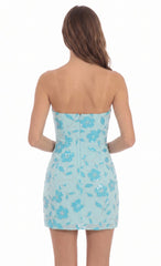 Sequin Floral Mini Dress in Aqua Blue
