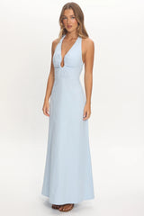 Lioren Plunging Halterneck Maxi Dress Blue