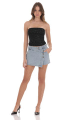 Overlap Button Denim Skirt in Light Blue